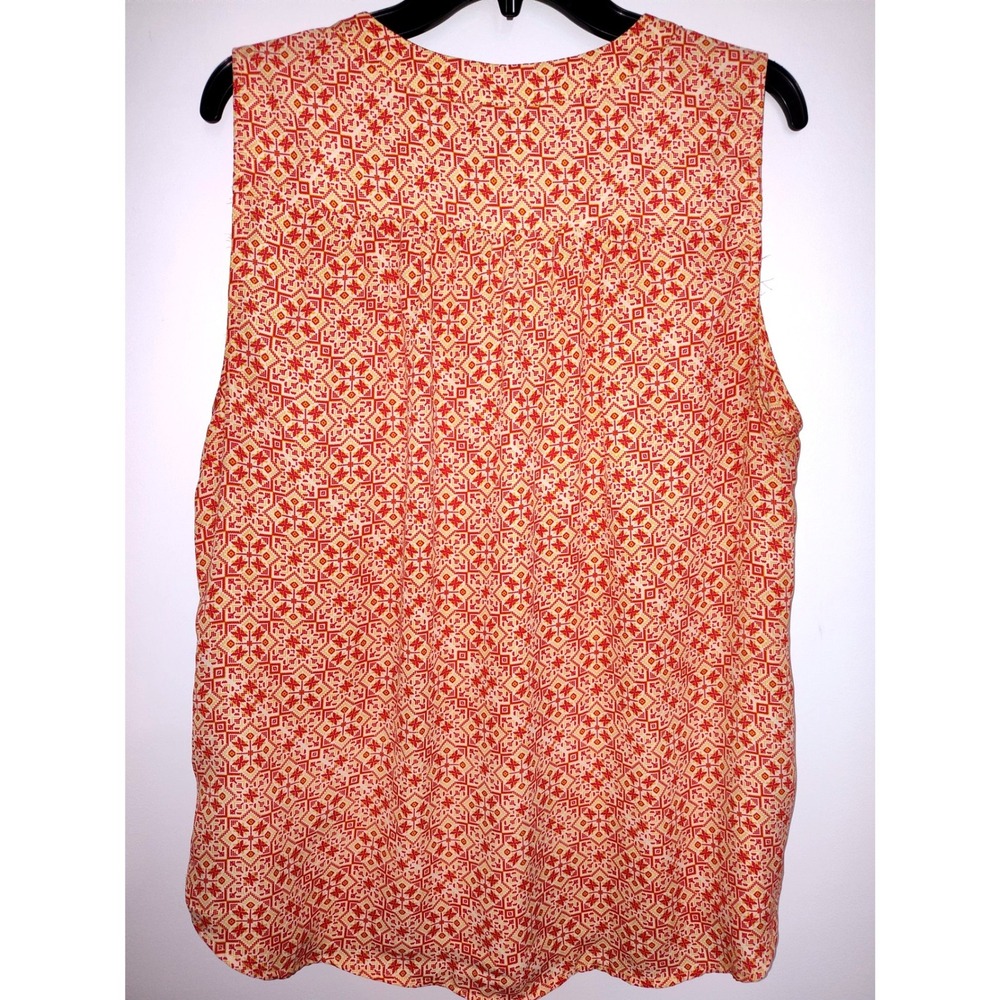 Dalia Womens Geometric Tile Print V-Neck Sleeveless Blouse Red Orange XL MB5799 - Picture 2 of 5